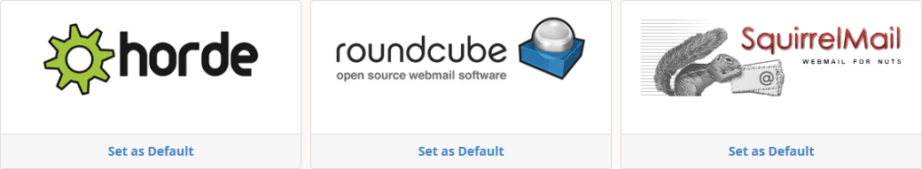 cPanel Xを使ったDerpyMailのログイン画面。Roundcube、Horde5、SquirrelMailの選択ができる。