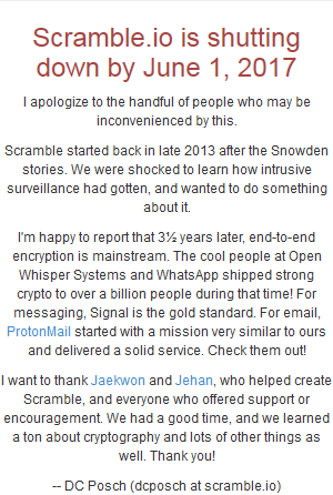 Scramble.io is shutting down by June 1, 2017