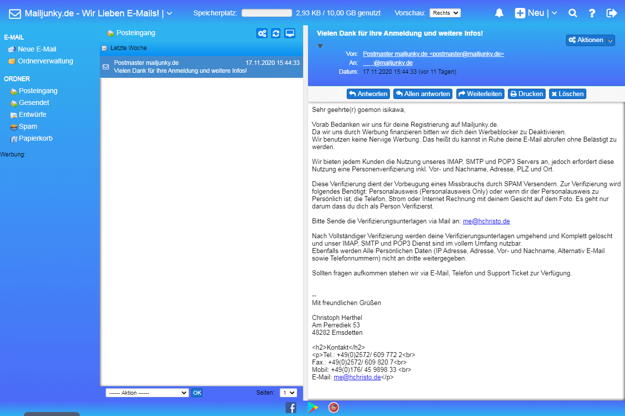 Mailjunky Webmail Screenshot