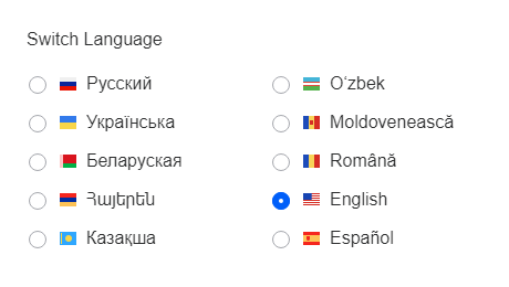 Mail.ruの言語設定ボディ
