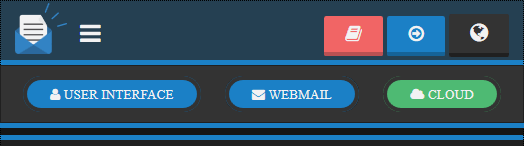 OpenMailBoxのログイン画面。User interface、Webmail、Cloud、3つのメニューボタンがあります。
