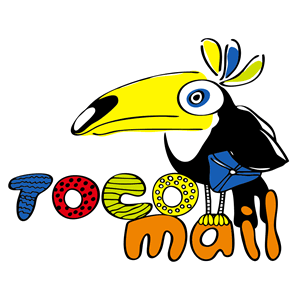 TOCOmail の公式ロゴです。Toucan Toco （オニオオハシ） というカラフルな鳥がマスコットです。
